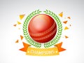 Glossy red ball with laurel wreath for Cricket. Royalty Free Stock Photo