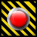 Glossy red button on yellow-black striped background Royalty Free Stock Photo