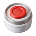 Glossy red circular stop button isolated on a white surface, close-up view Royalty Free Stock Photo