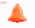 Glossy Red 3D Bell isolated on a white background. Realistic 3d rendering of a red bell in cartoon shiny plastic style. Figurine,