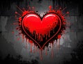 Glossy red heart with black drips against textured grey wall backdrop Royalty Free Stock Photo