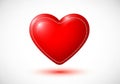 A glossy red heart shape is centered on a white background, Royalty Free Stock Photo