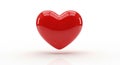 A glossy red heart shape floating on a white background with subtle shadow and reflection Royalty Free Stock Photo