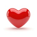 A glossy red heart shape with a smooth reflective surface casting a subtle shadow on a plain white background Royalty Free Stock Photo