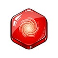 Glossy Red Hexagon Button with Swirl Design, Vector Icon Royalty Free Stock Photo