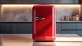 A glossy red mini fridge designed for storing beverages and snacks Royalty Free Stock Photo