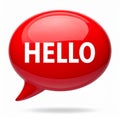 Glossy red speech bubble with word HELLO isolated on white background. 3D rendering Royalty Free Stock Photo
