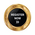 Glossy Register Now Button, Register Here, Register Now Badge, Emblem, Seal, Push Button, Realistic 3D Shiny Registration Button