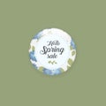 Glossy sale button or badge. Product promotions. Big sale, special offer, hello spring. Spring tag design, voucher Royalty Free Stock Photo
