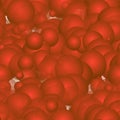 Glossy scarlet red orange spheres with reflections. 3d rendering of seamless red balls