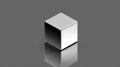 Shiny chrome metal cube on a reflective surface, geometric shape, 3D render Royalty Free Stock Photo