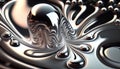 Glossy silver metal fluid glossy chrome mirror water effect background. Generative ai