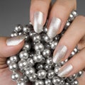 Glossy silver nails