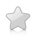 Glossy silver star icon with reflection isolated on a white background.