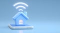 Glossy smart home wireless connection on mobile device image render 3d, ai generated Royalty Free Stock Photo