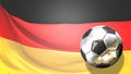 Glossy soccer football ball front of german flag. Germany Royalty Free Stock Photo