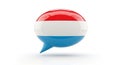 Glossy Speech Bubble Icon with Luxembourg Flag Colors on White Background chat bubble communication Royalty Free Stock Photo
