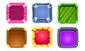 Glossy Squares Set, Colorful Buttons, Game User Interface Assets Vector Illustration