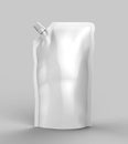 Glossy Stand-up Spout Pouch, Doy-pack With Cap Blank white 3d template mock up. 3d render illustration. Royalty Free Stock Photo