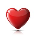 A glossy, three-dimensional red heart on a white background. The heart\'s smooth