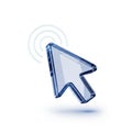 Glossy translucent computer mouse cursor pointer with a subtle click effect isolated on white background Royalty Free Stock Photo