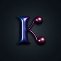 Glossy Typographic Symbol in Trendy Style with 3d and Metallic Gradient. Vector K Letter Illustration for Logos, Icons