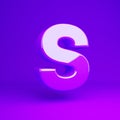 Glossy violet letter S uppercase violet matte background