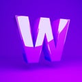 Glossy violet letter W uppercase violet matte background