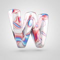 Glossy water marble alphabet letter W uppercase isolated on white background