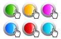 Glossy web buttons set, glass and metal click buttons with cursor Royalty Free Stock Photo