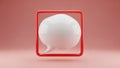 3D White Speech Bubble Inside Red Square Frame on Pink Background chat icon message Royalty Free Stock Photo
