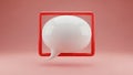 3D White Speech Bubble Inside Red Square Frame on Pink Background chat icon message Royalty Free Stock Photo