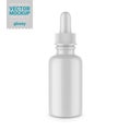 Glossy white dropper bottle mockup. Vector illustration