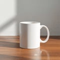 Glossy White Mug on Wooden Surface with Neutral Background Royalty Free Stock Photo