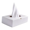 Glossy White Tissue Box Holder with Tissues Isolated on White Background. Royalty Free Stock Photo