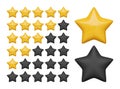 Glossy yellow and black five star rating. Vector rank grade design.