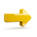 Glossy Yellow 3D Arrow Pointing Right on White Background direction pointer Royalty Free Stock Photo