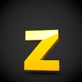 Glossy yellow paint letter Z lowercase with softbox reflection