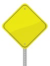 Glossy yellow reflective caution road sign isolated on a white b