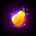 Glossy yellow ripe pear, fruit icon for slot machine, gambling game design element, vector illustration.