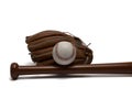 glove ball bat baseball equipment white background Royalty Free Stock Photo