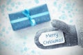 Turquoise Gift, Glove, Text Merry Christmas, Snowflakes