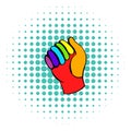 Glove in rainbow colors icon, comics style