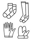 Glove socks outline illustration icons set.