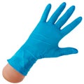 Glove viewing nitrile on a hand. Individual protection against bacteria, viruses and various organic and chemical