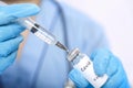 A gloved doctor fills a syringe with a vaccine to prevent the virus Royalty Free Stock Photo