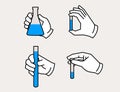 Gloved hand holding flask and test tube icons Royalty Free Stock Photo