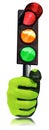 Gloved Hand Holding a Traffic Light Isolated on White Background Royalty Free Stock Photo