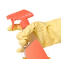 Gloved Hand Holding Trigger Spray Bottle Royalty Free Stock Photo