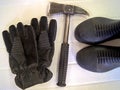 Gloves, boots and a fireman`s axe.